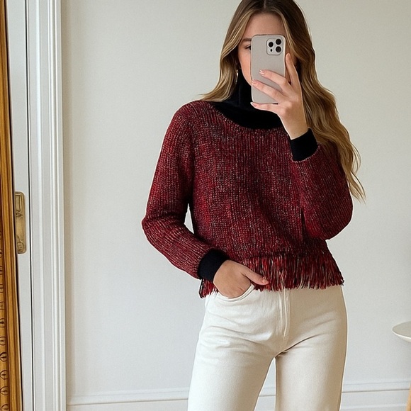 368 The Collective | NWOT Vintage Women’s Red Fringe Hem Sweater (Size M) - Picture 11 of 14